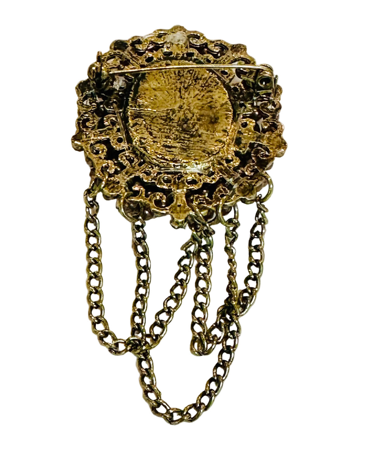 Vintage Victorian Revival Faux Wine Pearl & Swag Chain Cameo Brooch
