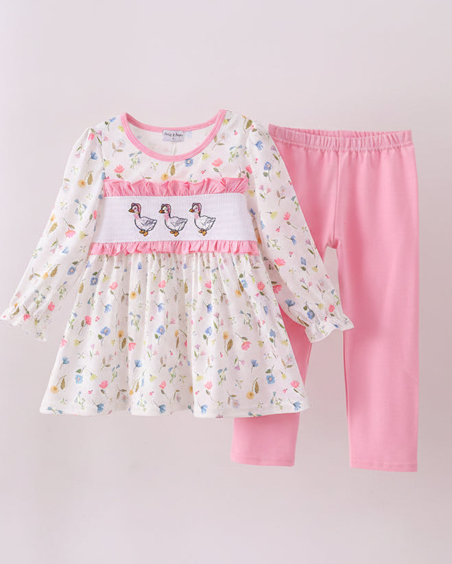 Pink Duck Embroidery Pants Set