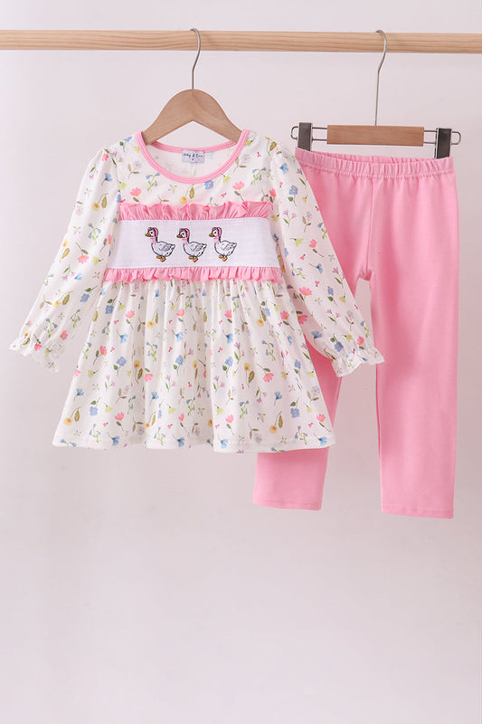 Pink Duck Embroidery Pants Set