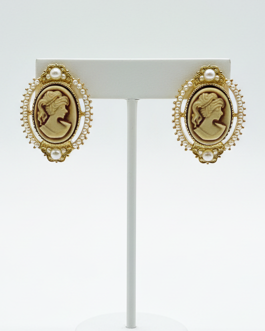 Heirloom Cameo & Pearl Earrings