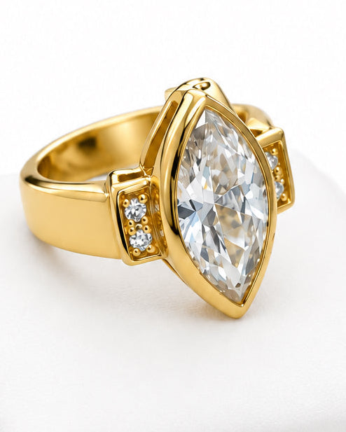 Vintage Marquise Diamond-Simulant Gold Bezel Ring