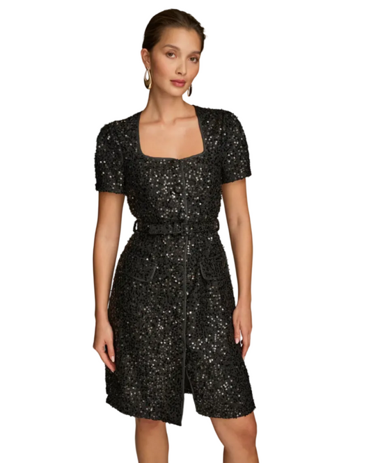 Women's Puff Sleeve Sequin Sheath Dress