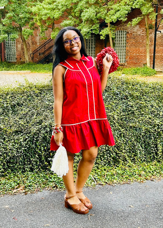 Crimson & White Game Day Collared Shirt Dress