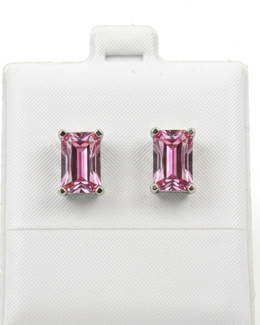 Hot Pink Radiant Solitaire Hematite Studs