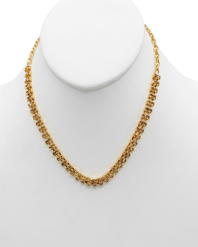 Vintage Double-Row Champagne Rhinestone Collar Necklace