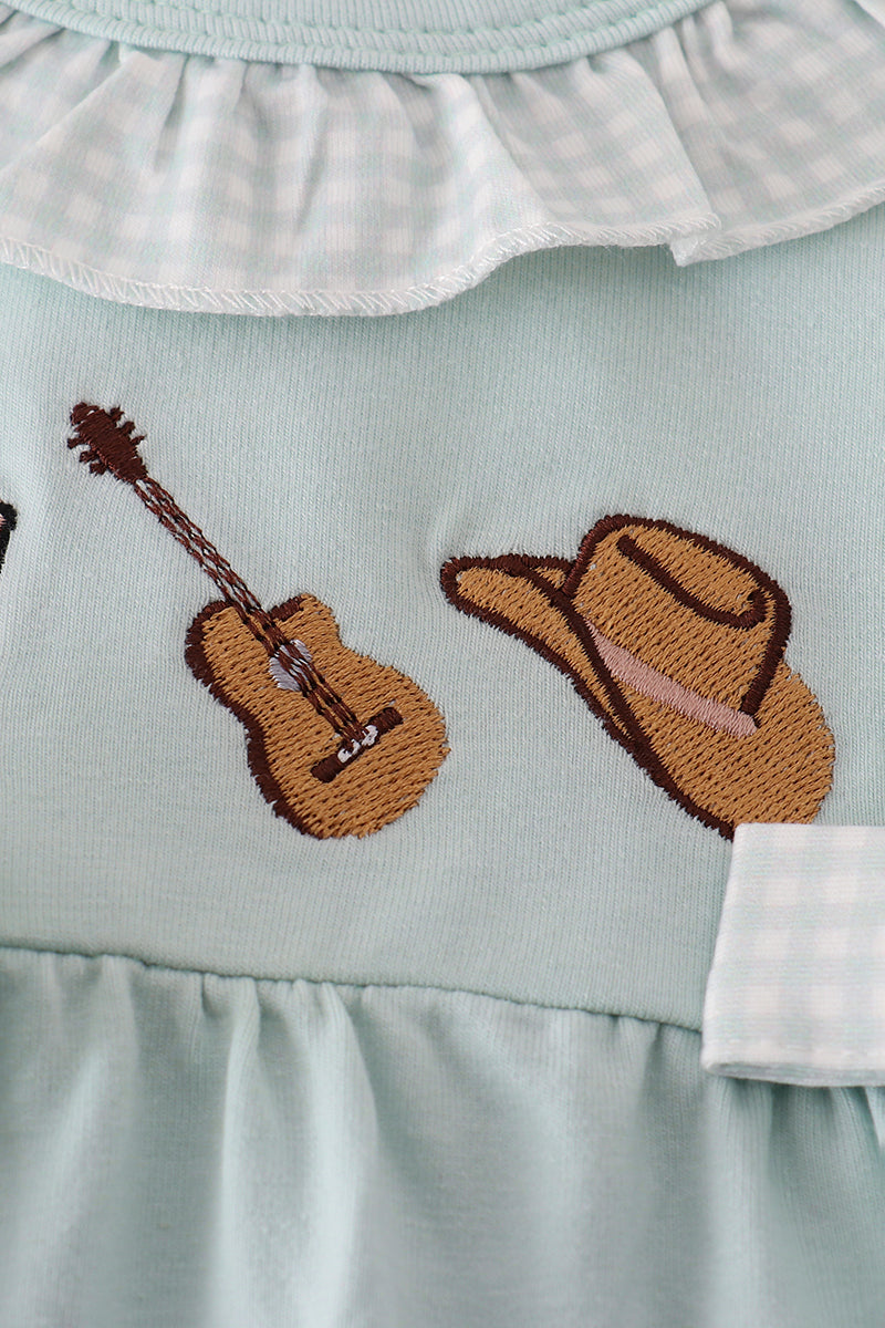 Blue Boots Embroidery Ruffle Bubble