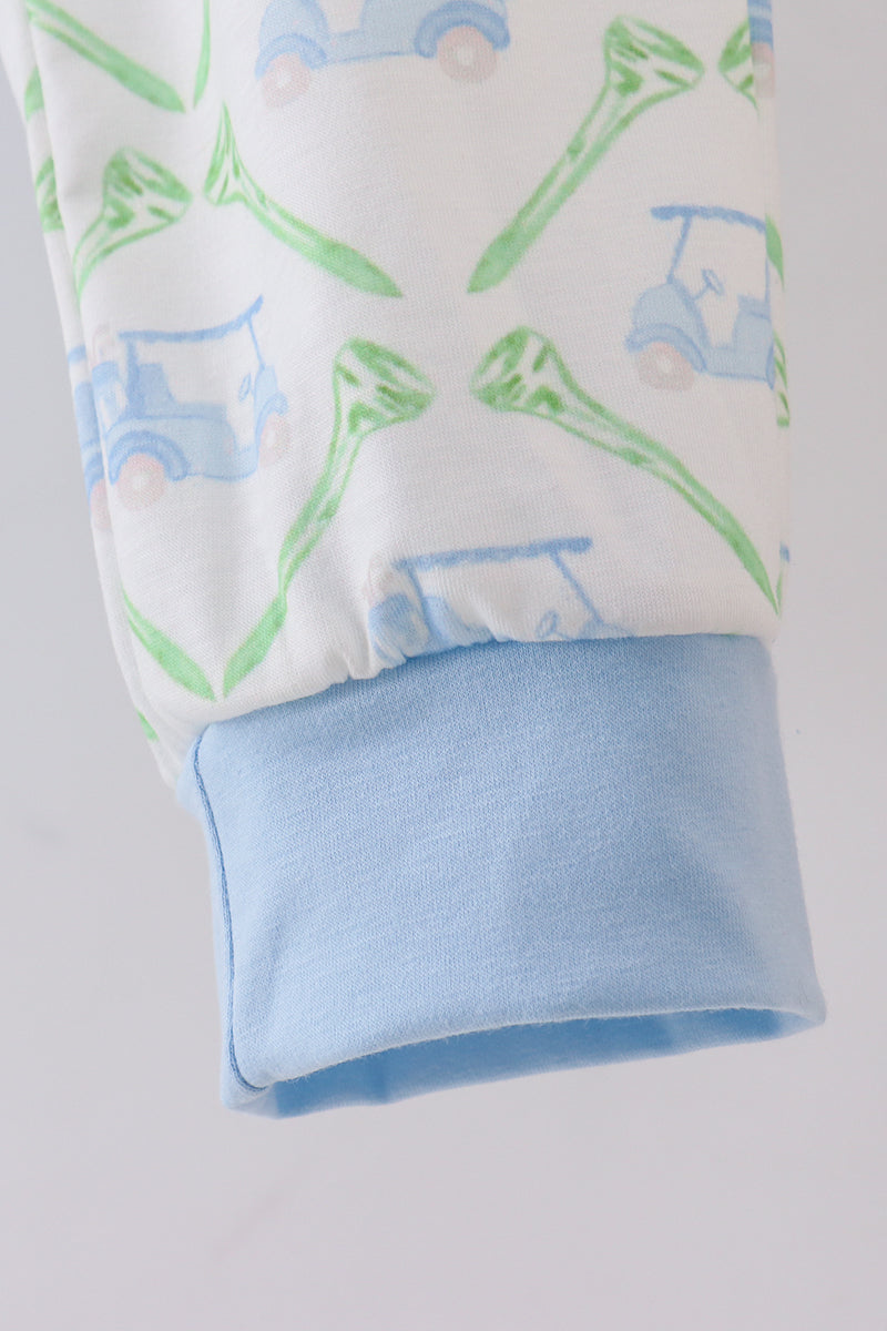 Blue Golf Cart Embroidery Pants Set