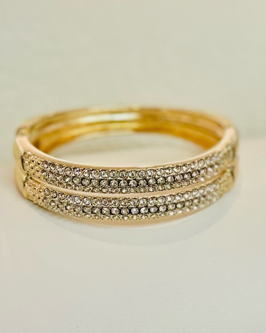 Vintage Multi-Row Rhinestone Hinged Bangle Bracelet