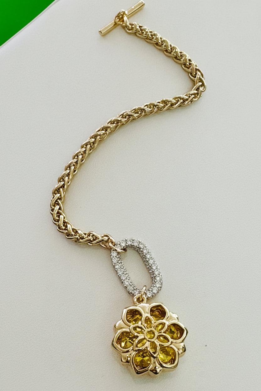 Aura Citrine Crystal Flower Statement Toggle Bracelet