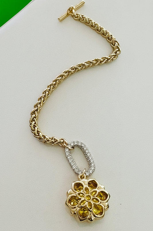 Aura Citrine Crystal Flower Statement Toggle Bracelet
