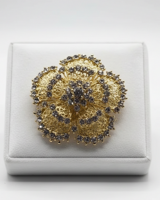 Vintage Openwork Golden Lace Filigree Flower Brooch