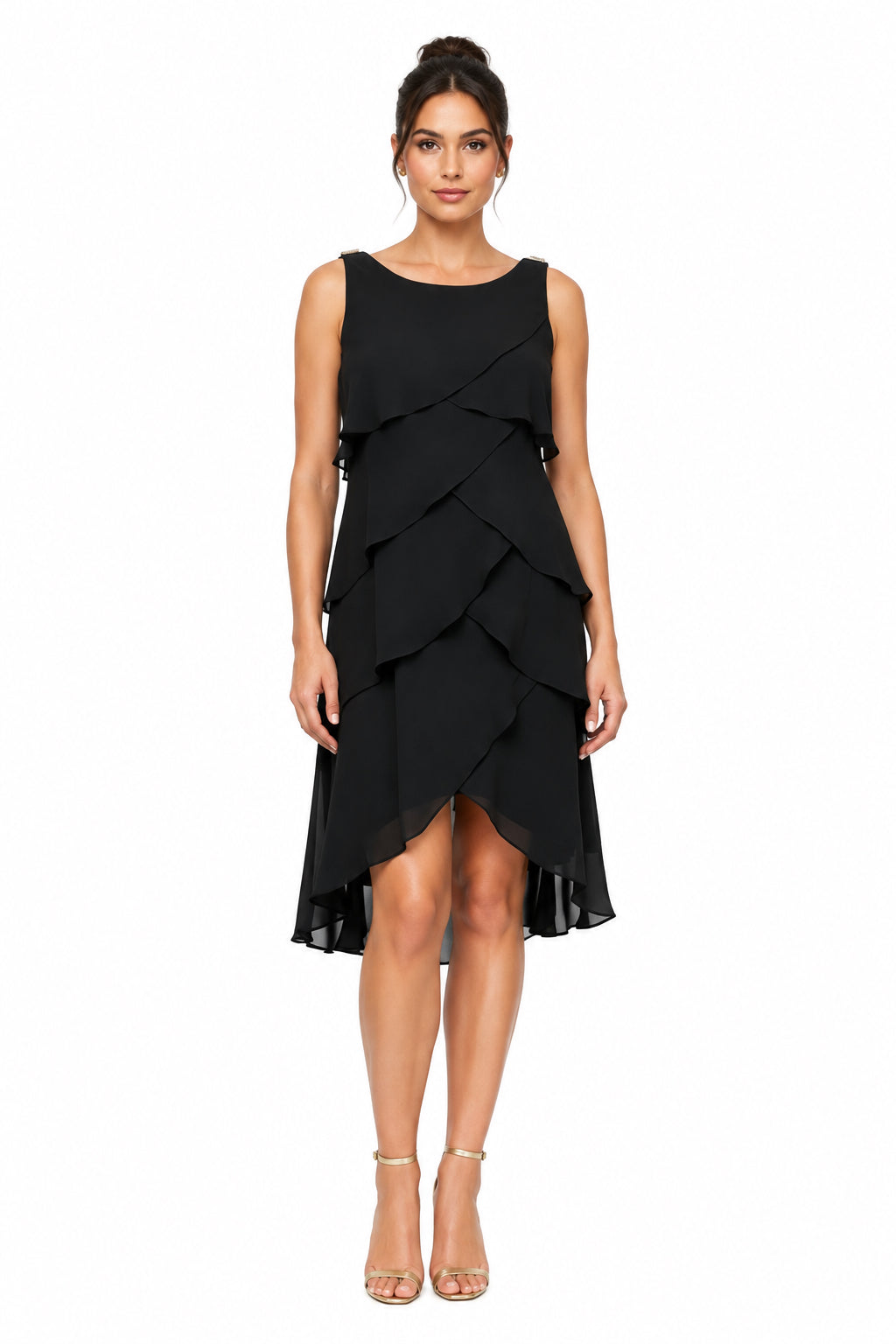 S.L. Fashions Black Frilly Ruffle Party Dress Sleeveless