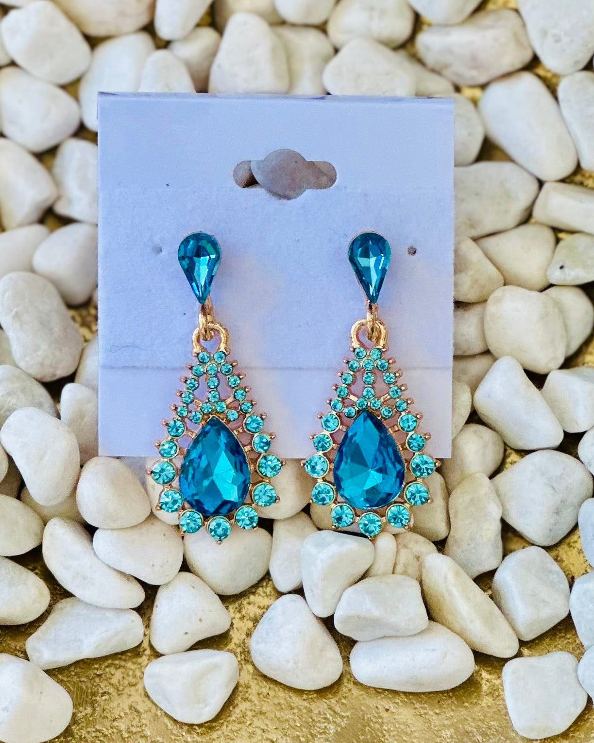 Ocean Breeze Crystal Teardrop Drop Earrings