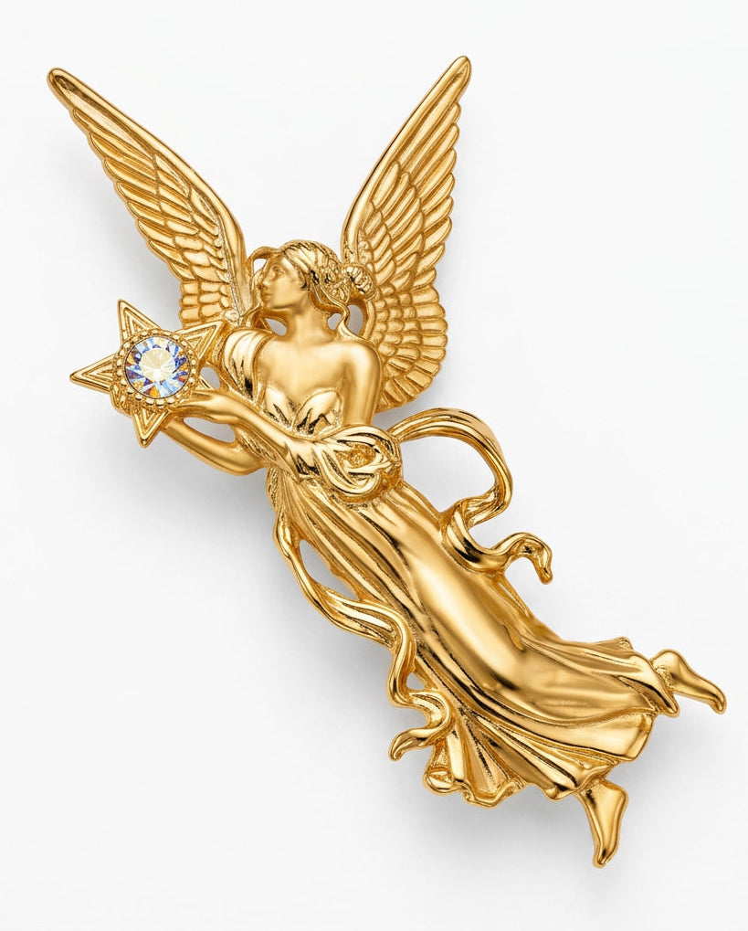 Vintage JJ Jonette Celestial Angel Holding Star Brooch