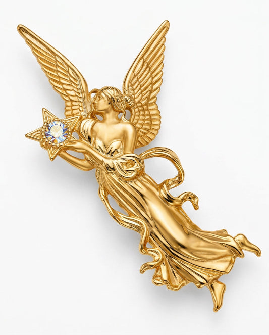 Vintage JJ Jonette Celestial Angel Holding Star Brooch