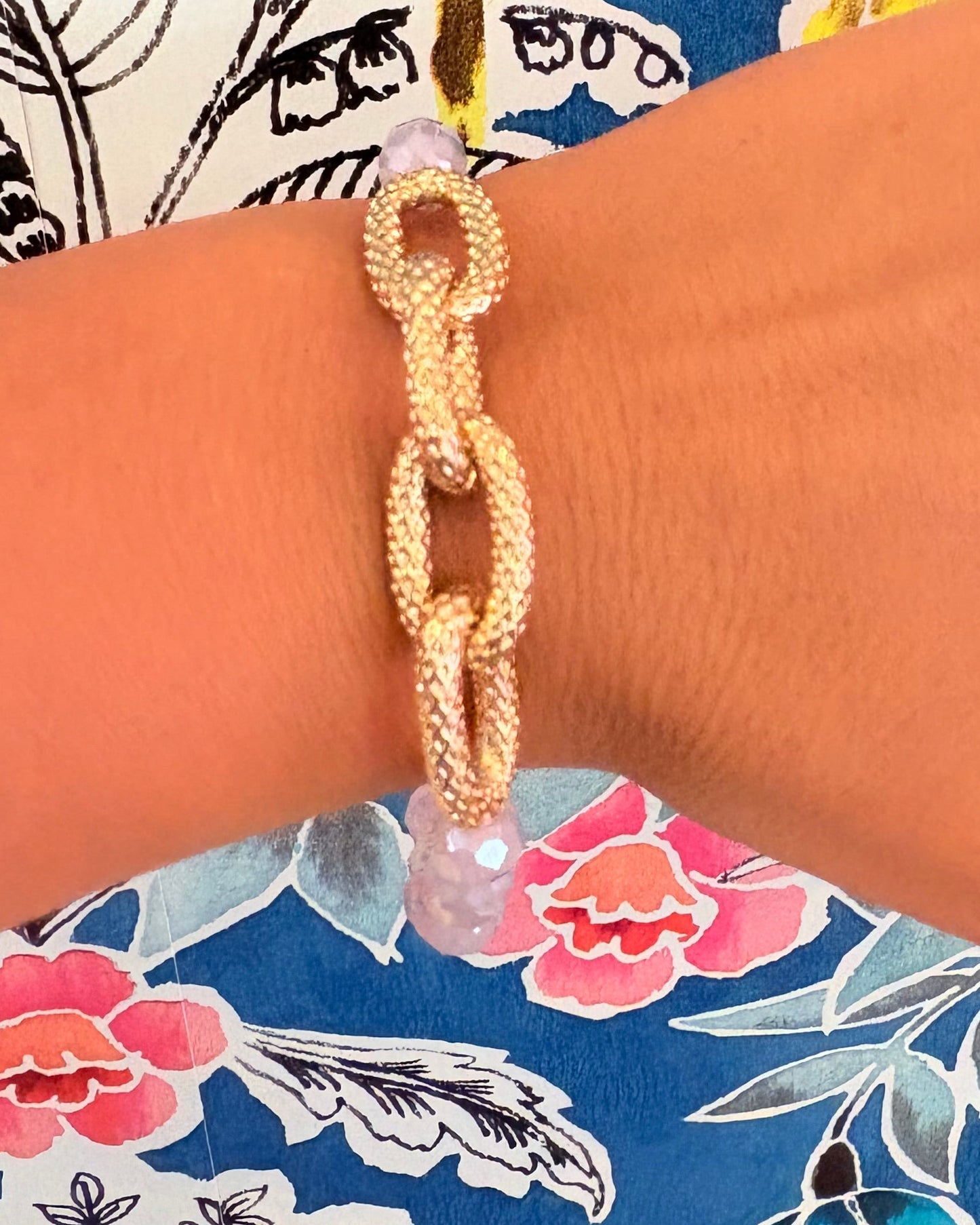 Vintage Lavender Faceted Bead Textured Chain Bracelet