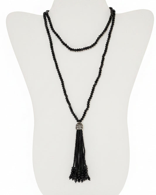 Midnight Sparkle Faceted Crystal Gameday Tassel Necklace