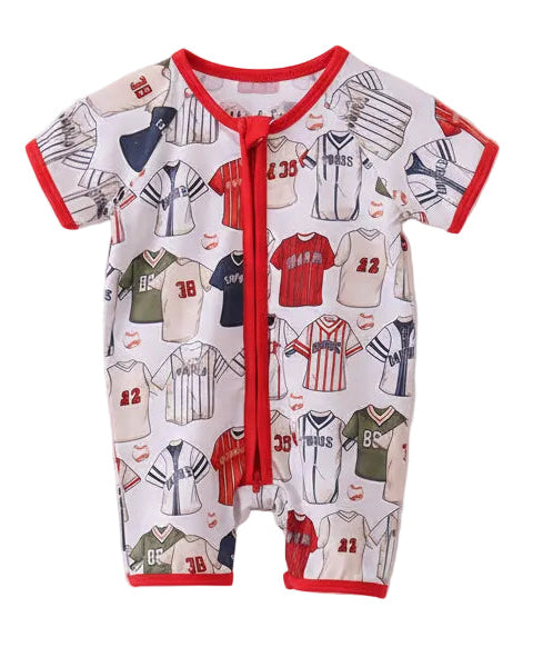 Red Baseball Bamboo Romper