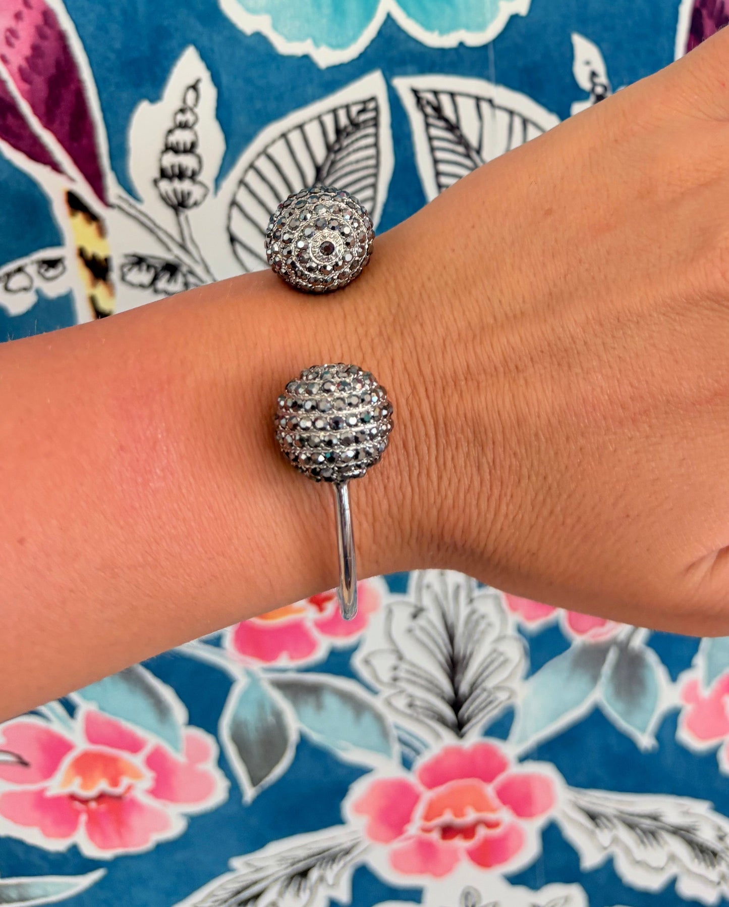 Vintage Rhode Island Crystal Pave Disco Ball Torque Cuff