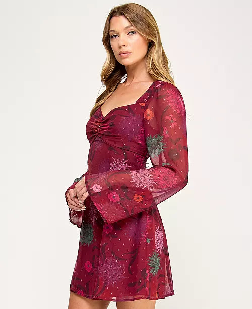 Seni & Cade Juniors' Square-Neck Jacquard Fit & Flare Dress