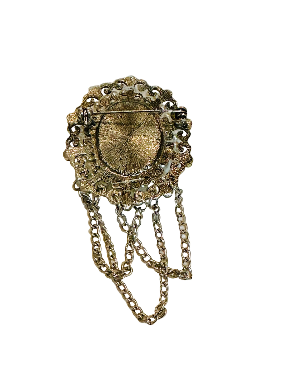 Vintage Victorian Revival Faux Pearl & Swag Chain Cameo Brooch