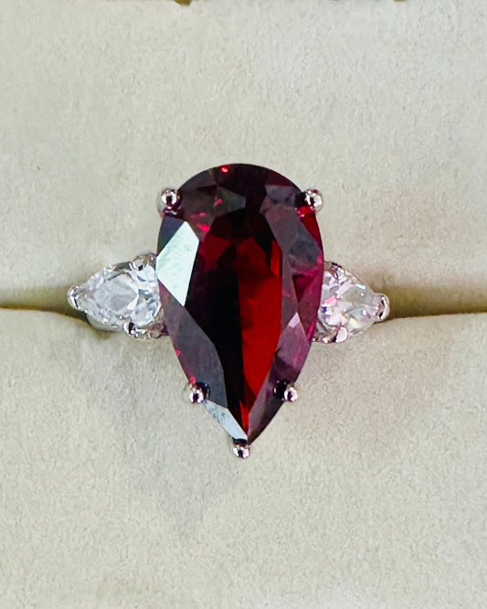 Vintage "Crimson Empress" Pear-Cut Cocktail Ring