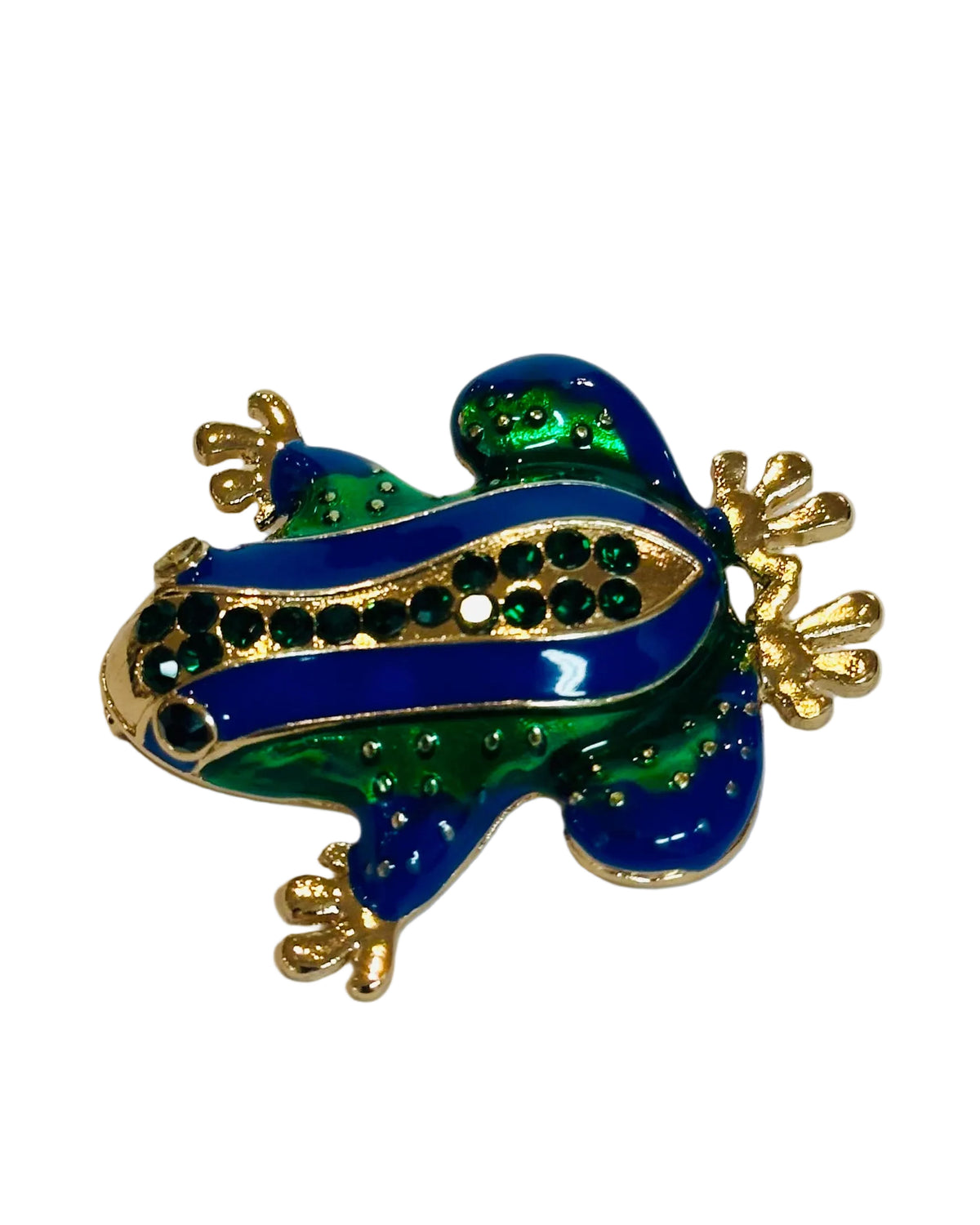 The Jeweled Amphibian: Enamel & Rhinestone Frog Brooch