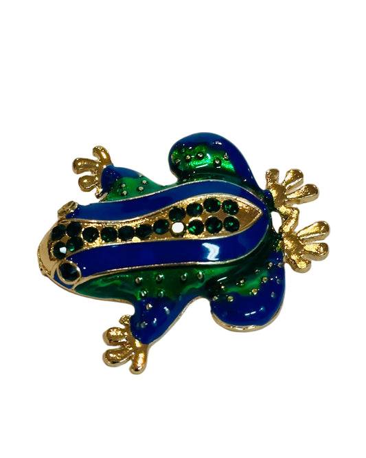 The Jeweled Amphibian: Enamel & Rhinestone Frog Brooch