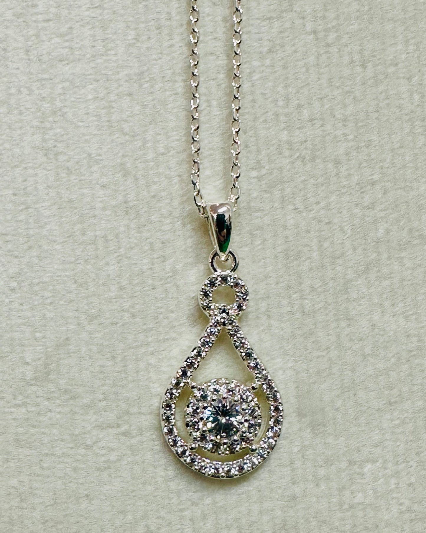 Heritage Pave’ Teardrop Halo Pendant Necklace