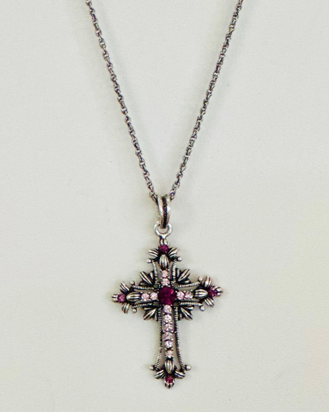 Vintage Amethyst Cross Pendant Necklace