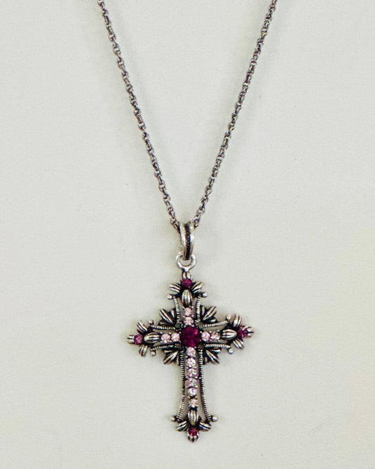 Vintage Amethyst Cross Pendant Necklace