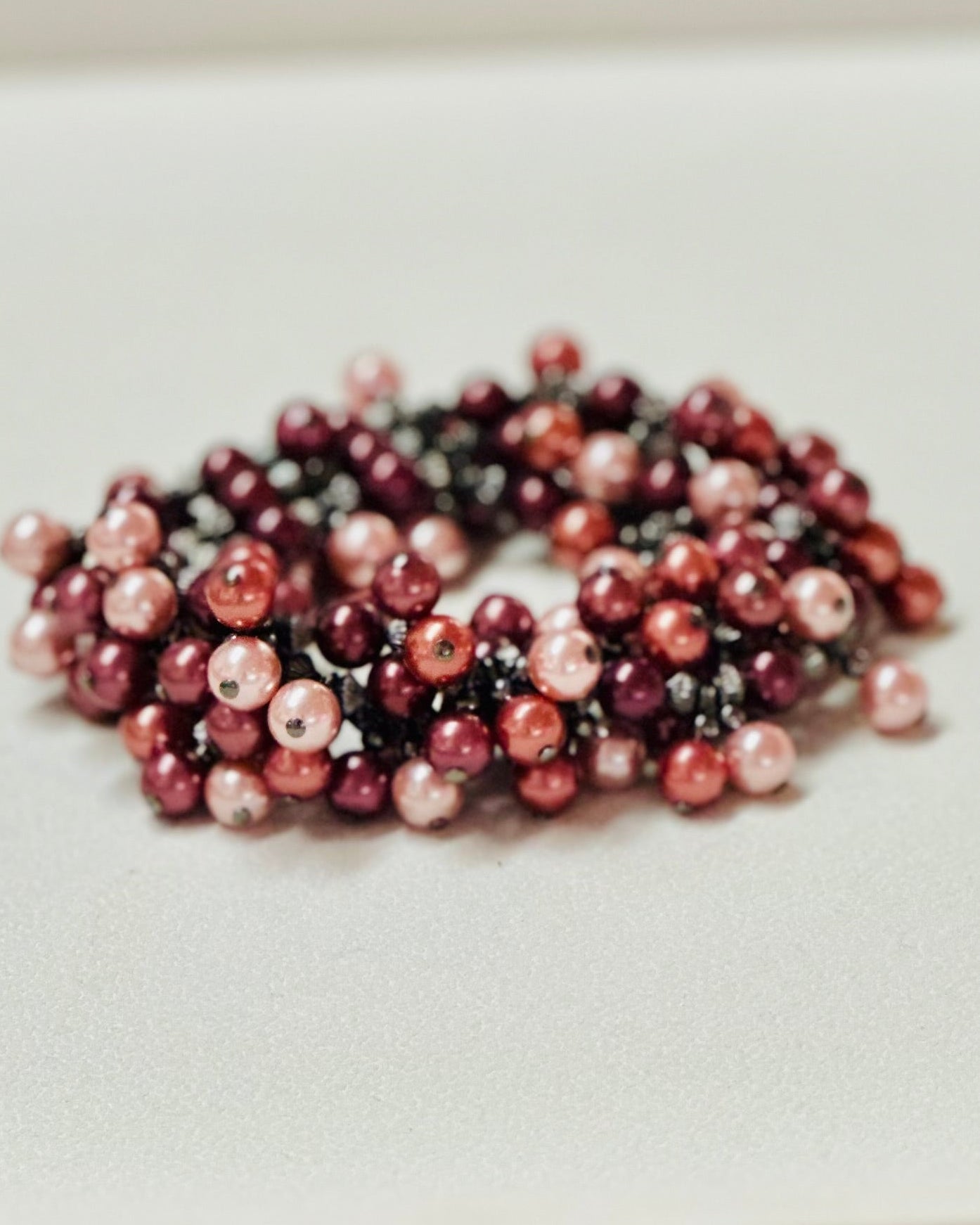 Vintage Cranberry Pearl Cluster Statement Bracelet