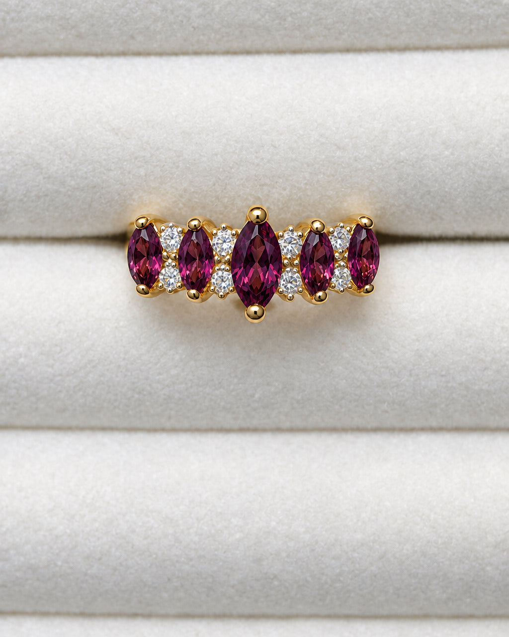 The Rhode Island Vault: 14K Gold Marquise Ruby & Diamond Wave Ring
