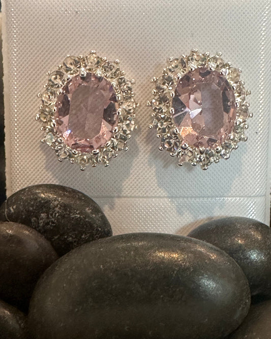 Vintage Royal Lavender Oval Halo Cluster Earrings