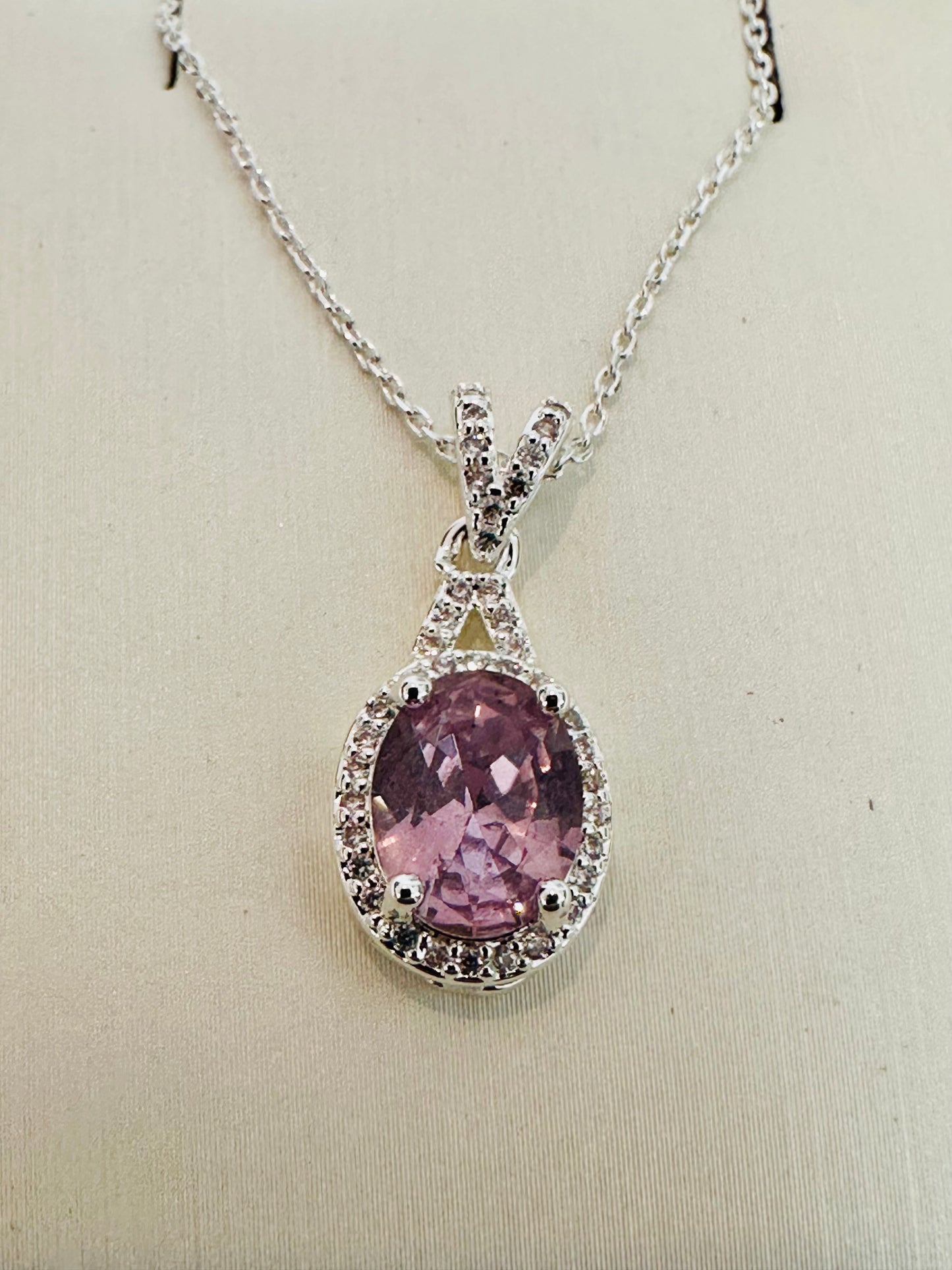 Oval Pink Sapphire Halo Pendant Necklace