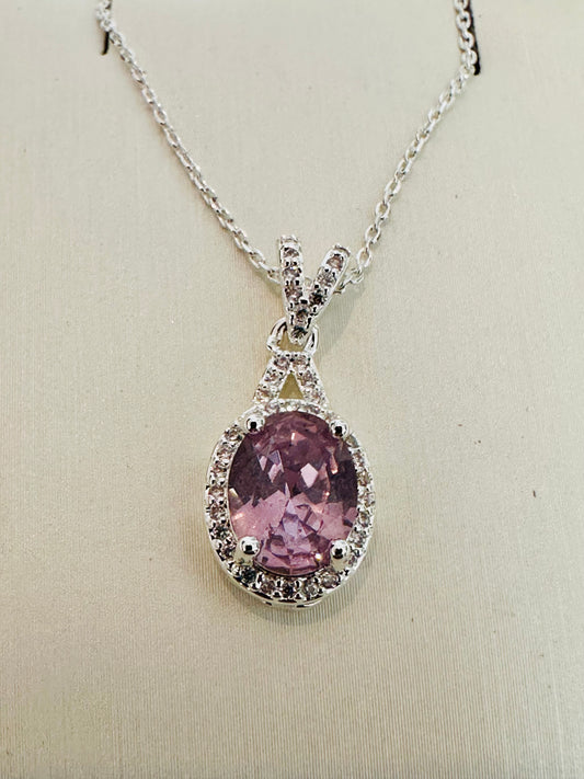 Oval Pink Sapphire Halo Pendant Necklace