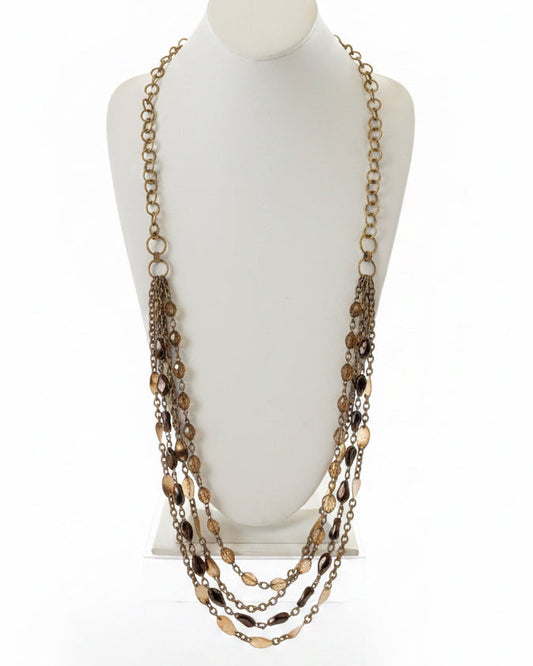 Layered Bronze & Smoked Amber Station Necklace