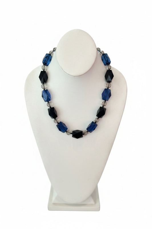 Geometric Cobalt Blue & Jet Black Lucite Statement Necklace