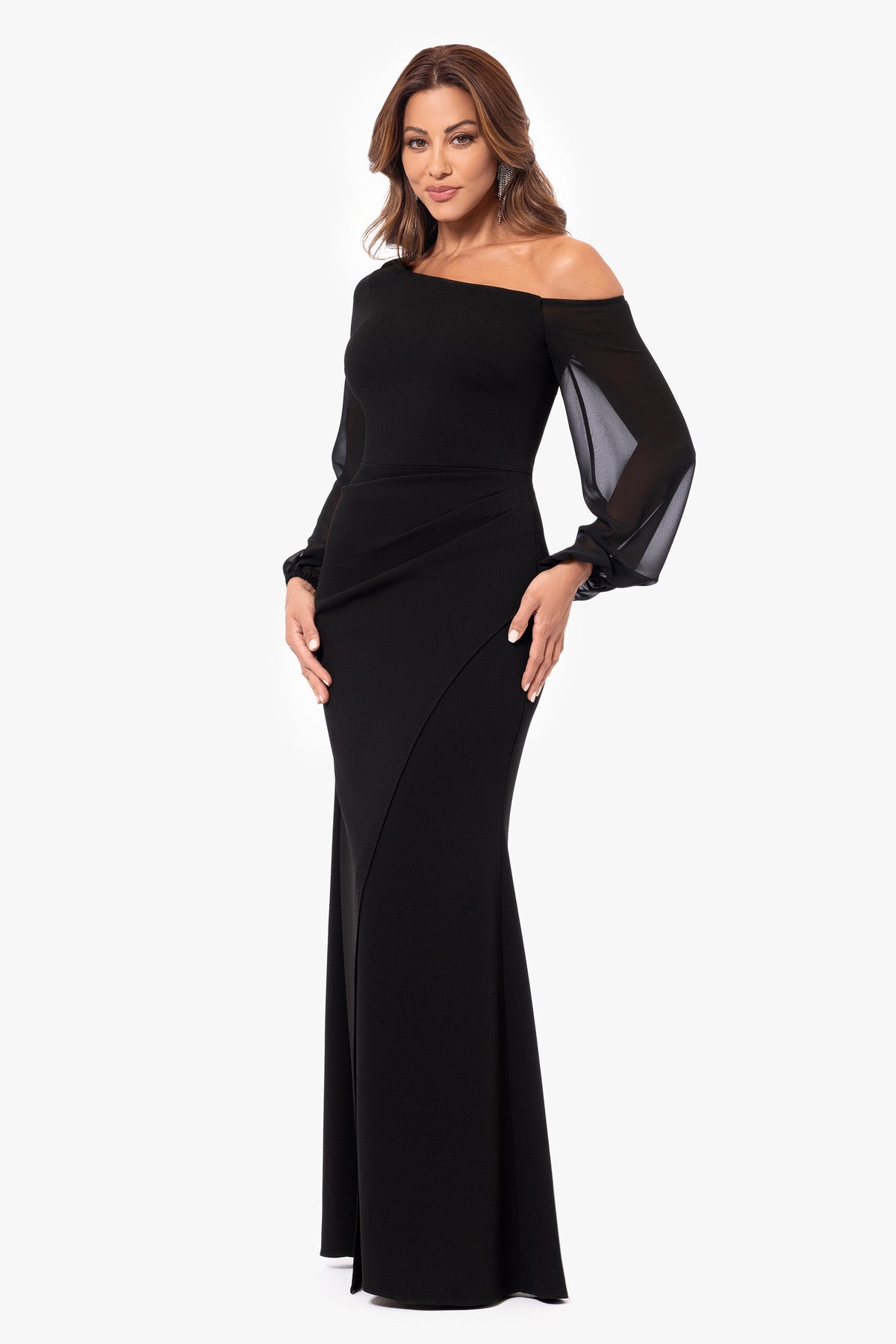 “Donna” Scuba Crepe Illusion Sleeve Dress