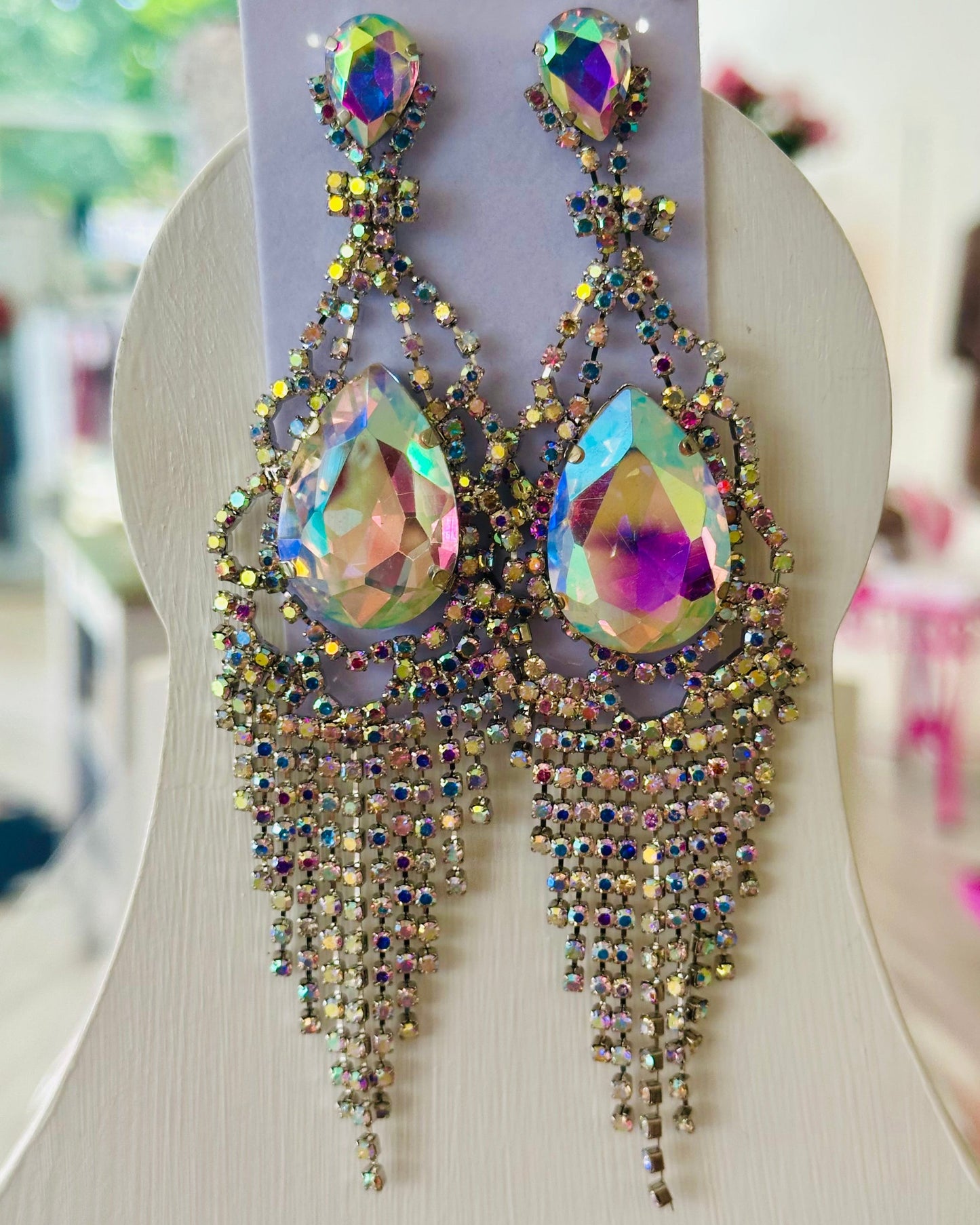 Enchanted AB Crystal Chandelier Statement Earrings