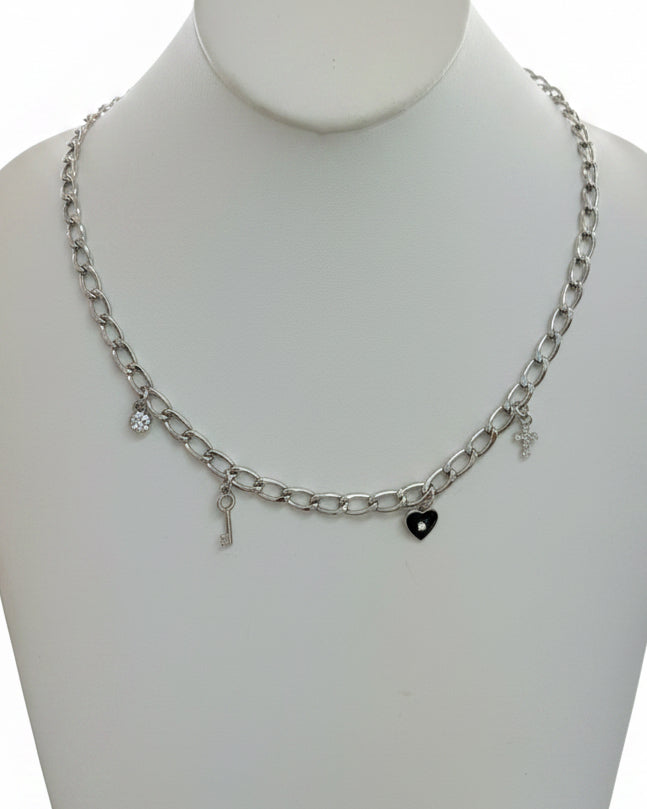 The Sanctuary Multi-Charm Station Necklace – Silver Tone