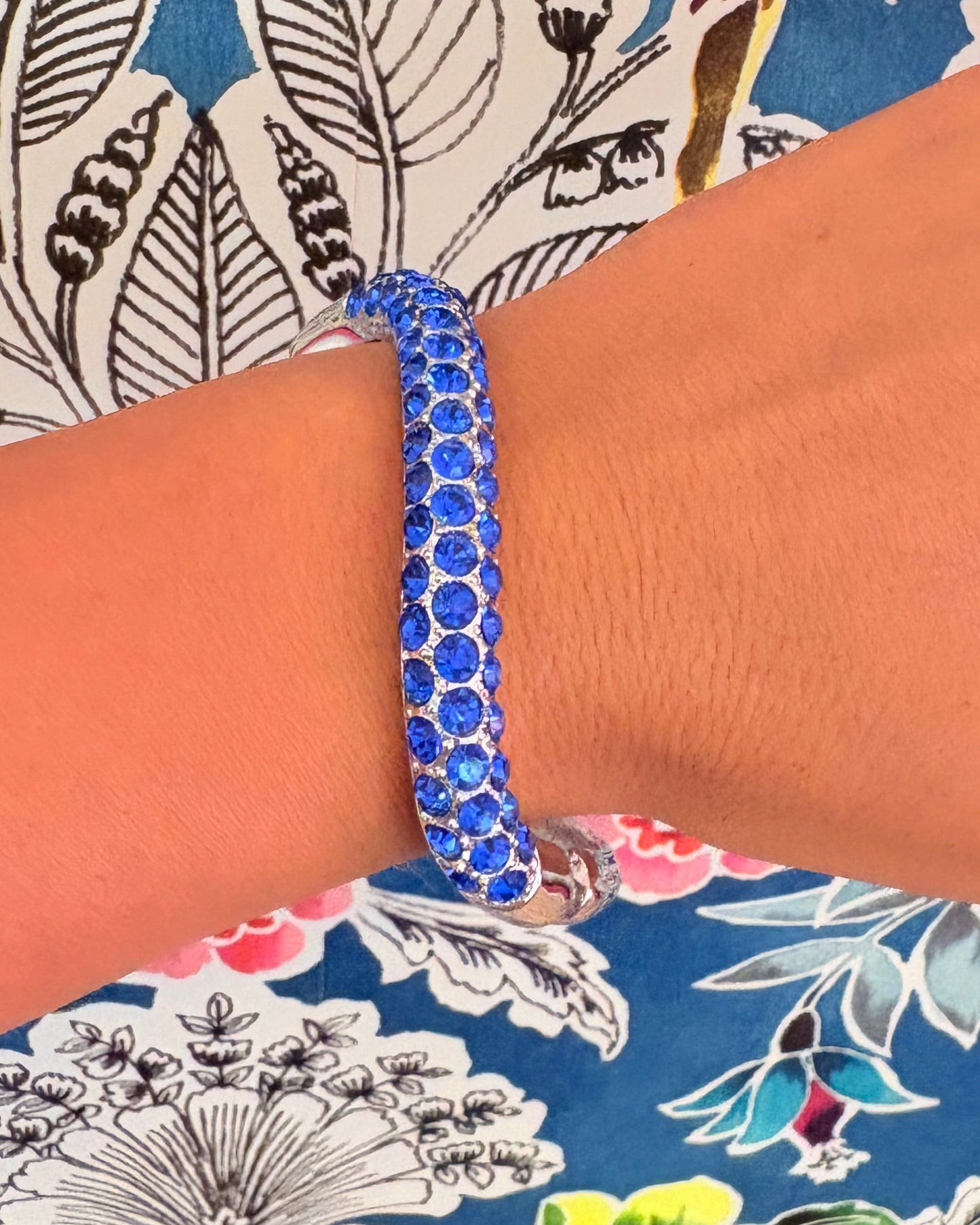 Vintage Cobalt Blue Pavé Wave Bangle Silver-Tone