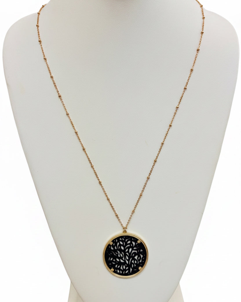 Botanical Filigree Medallion Long Necklace