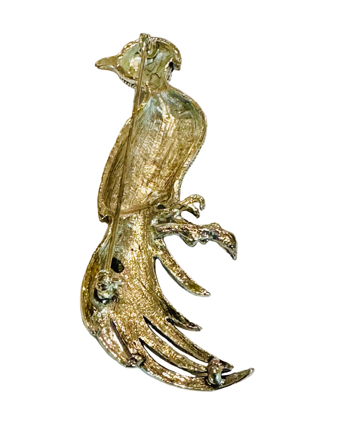 Vintage Silver-Tone Textured Exotic Bird Statement Brooch