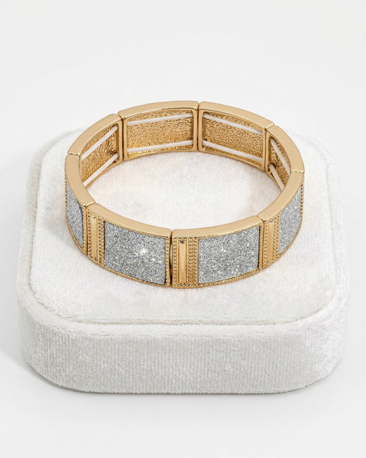 Vintage Mixed-Metal Glitter Panel Stretch Bangle