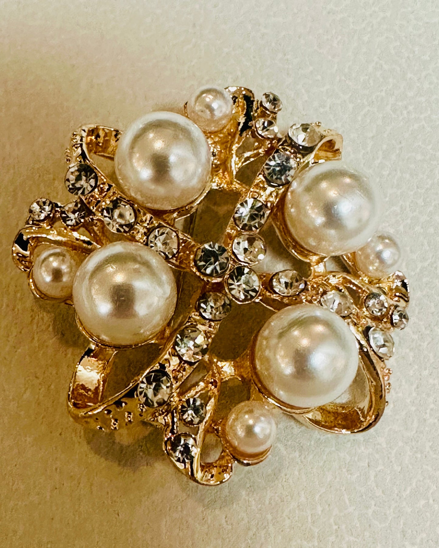 Vintage Faux Pearl and Rhinestone Maltese Cross Brooch