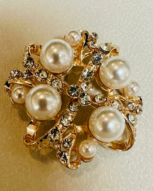 Vintage Faux Pearl and Rhinestone Maltese Cross Brooch