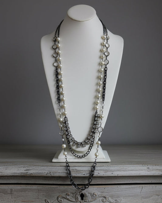 Vintage Multi-Strand Gunmetal Statement Necklace