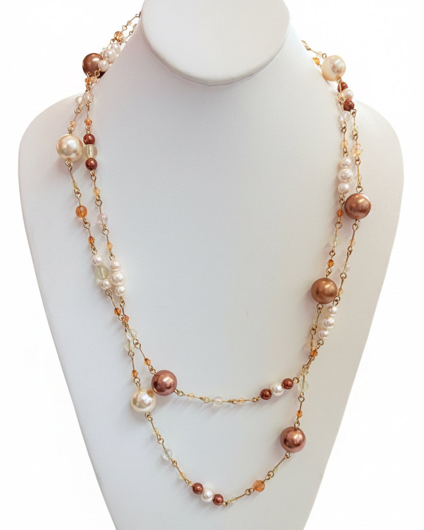 Autumn Harvest Pearl & Crystal Station Necklace