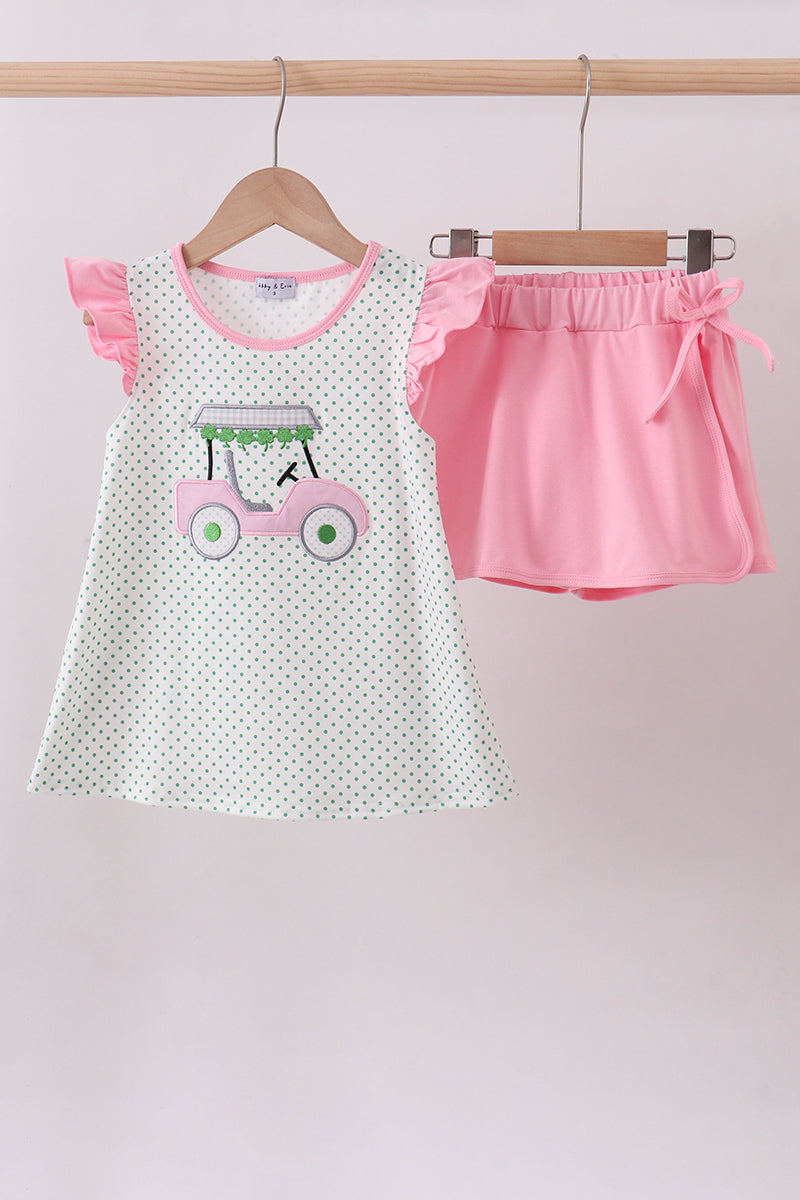 Pink Clover Golf Cart Appliqué Ruffle Set